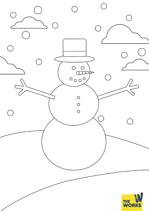 Snowman on a Hill Colouring Sheet Snowman on a Hill Colouring Sheet